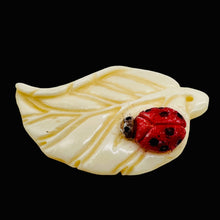 Load image into Gallery viewer, Lady Bug on a Leaf Pendant Bead | 42x29x8mm | Red White Black | 1 Bead |