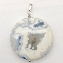 Load image into Gallery viewer, Ocean Jasper Round Sterling Silver Pendant| 2" Long|White Blue w/Druzy Crystal |