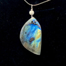Load image into Gallery viewer, Labradorite Sterling Silver Drop Pendant | 2 1/8" Long | Blue Golden |
