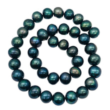 Load image into Gallery viewer, Fresh Water Pearls Round Half Strand | 11-12 mm | Blue Peacock | 19 Beads |