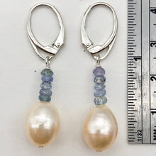 Load image into Gallery viewer, AAA Natural Pink 14x10mm Pearl and Blue Sapphires Solid Sterling Silver Earrings - PremiumBead Alternate Image 6
