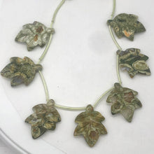 Load image into Gallery viewer, Rhyolite/Rainforest Jasper Leaf | 38x30x5mm to 32x25x4mm | Green Tan | 2 Beads