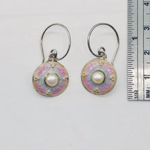 Load image into Gallery viewer, Pearl Cloisonne Sterling Silver Drop Earrings | 1" Long | Pink/White | 1 Pair |