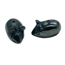 Load image into Gallery viewer, Two Carved Hematite Mouse Beads | 20.5x12x10.5 mm | Grey