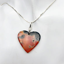 Load image into Gallery viewer, Limbcast Agate Valentine Heart Silver Pendant | 1 1/2 Inch Long | Orange/Green |