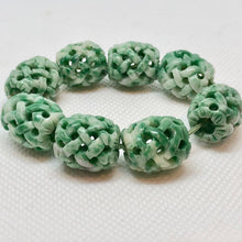 Load image into Gallery viewer, Basket Weave Carved 18x16mm Flowering Jade Barrel Bead 10570Fj | 15x13mm | Green - PremiumBead Alternate Image 8