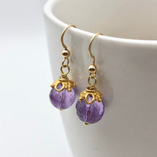 Load image into Gallery viewer, Royal Natural Amethyst 22K Gold Over Solid Sterling Earrings 310453A1x - PremiumBead Primary Image 1