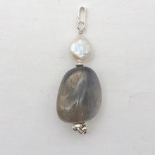 Load image into Gallery viewer, Moonstone Chatoyant Sterling Silver and Pearl Drop Pendant | 2" Long | Silver |
