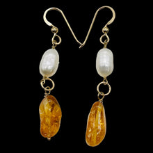 Load image into Gallery viewer, Topaz Pearl 14K Gold Filled Dangle Earrings | 2 1/4" Long | Orange White | 1 |
