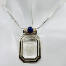 Load image into Gallery viewer, Lapis and Cat Etched Quartz Sterling Silver Pendant | 1 3/4" Long | Blue/Clear |