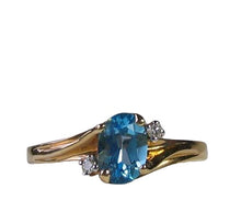Load image into Gallery viewer, Blue topaz & White Diamonds Solid 14Kt Yellow Gold Solitaire Ring Size 8 9982Ae