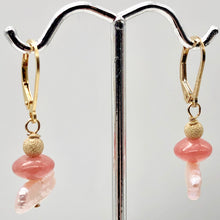 Load image into Gallery viewer, Gem Quality Rhodochrosite Pearl Drop Golden Lever Back Earrings - PremiumBead Alternate Image 6