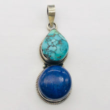 Load image into Gallery viewer, 160cts Natural Turquoise & Lapis Solid Sterling Silver Pendant 4175