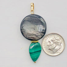 Load image into Gallery viewer, Hypersthene, Malachite 14K Gold Filled Pendant| 1 3/4" Long| Silver Gray Green |