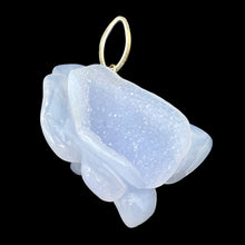 Load image into Gallery viewer, Chalcedony 14K Gold Filled Druzy Crystal Flower Pendant | 1 3/4" Long | Blue |