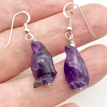Load image into Gallery viewer, Amethyst Sterling Silver Dangle Penguin Earrings | 1 1/2" Long| Purple | 1 Pair|