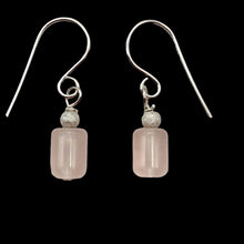Load image into Gallery viewer, Madagascar Rose Quartz Tube Bead Sterling Silver Semi Precious Stone Earrings