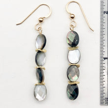 Load image into Gallery viewer, Faceted Tahitian MoP Shell 14K Gold Filled Earrings with Gold Beads|2 Inch Drop|