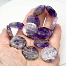 Load image into Gallery viewer, Chevron Amethyst Round Coin Stone | 30x7mm | Purple White | 6 Bead(s)