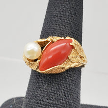 Load image into Gallery viewer, Natural Red Coral & Pearl Carved Solid 14Kt Yellow Gold Ring Size 5.75 9982D - PremiumBead Alternate Image 8
