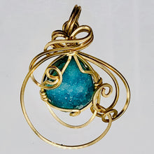 Load image into Gallery viewer, Druzy Chrysocolla 14K Gold Filled Wire Wrap Pendant| 1 1/4" Long|Blue| 1 Pendant