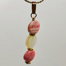 Load image into Gallery viewer, Rhodocrosite/Mother of Pearl 14K Gold Filled Pendant | 11/2" Long | Pink/White |