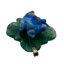 Load image into Gallery viewer, Ribbit 1 Lapis Frog On Aventurine Lily pad Pendant | 28x28.5x11mm | Blue