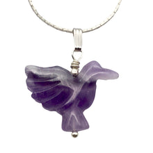 Load image into Gallery viewer, Carved Amethyst Dove Bird Sterling SilverPendant | 1.5 inches (Long) | Purple |