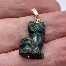 Load image into Gallery viewer, Adorable! Kambaba Jasper Carved Sitting Cat 14K Gold Filled Pendant