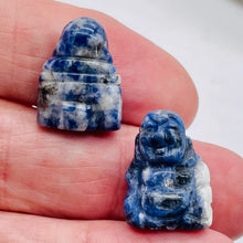 Load image into Gallery viewer, Namaste 2 Hand Carved Sodalite Buddha Beads | 18.5x16x9.5mm | Blue white