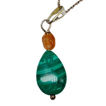 Load image into Gallery viewer, Pink Topaz and Malachite Sterling Silver Pendant | 1 3/8" Long | Green/Pink | 1|