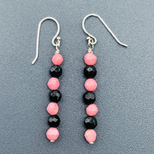 Load image into Gallery viewer, Rhodonite Onyx Sterling Silver Drop Earrings | 1 1/2" Long| Pink/Black 1 Pair |