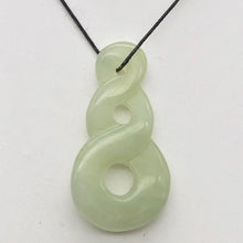 Load image into Gallery viewer, Hand Carved Natural Serpentine Infinity Pendant with Simple Black Cord 10821M | 45x22.5x5.5mm | Light Green - PremiumBead Primary Image 1