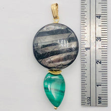 Load image into Gallery viewer, Hypersthene, Malachite 14K Gold Filled Pendant| 1 3/4" Long| Silver Gray Green |