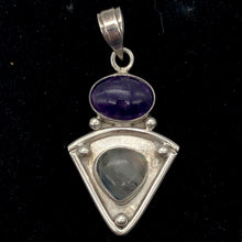Load image into Gallery viewer, Alluring Amethyst and Labradorite Sterling Silver Pendant | 1 7/8 inch long |