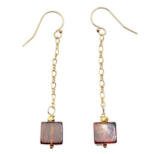 Load image into Gallery viewer, Amber 14K Gold Filled Cube Bead Earrings | 2 1/2" Long | Red | 1 Pair |
