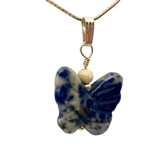 Semi Precious Stone Jewelry Flying Butterfly Pendant Necklace of Sodalite/Silver