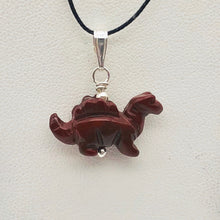 Load image into Gallery viewer, Red Dinosaur Pendant Bracciated Jasper Stegosaurus and Silver Pendant 509258BJS | 21x11x8mm (Stegosaurus), 7.0mm (Bail Opening), 7/8" (Long) | Red - PremiumBead Primary Image 1
