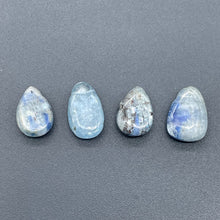 Load image into Gallery viewer, Kyanite Flat Briolette Teardrop Bead | 17x12x5-13x9x3.5mm| Blue/Silver| 4 Beads|
