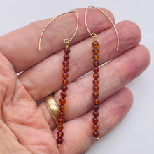 Load image into Gallery viewer, Amber 5 Beads 14K Gold Filled Drop/Dangle Earrings | 1 3/4" Long | Red |