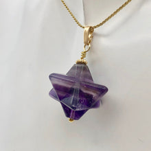 Load image into Gallery viewer, Kabbalah Carved Amethyst Merkaba Star and 14K Gold Filled Pendant 509288AMG - PremiumBead Primary Image 1