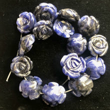 Load image into Gallery viewer, Hand Carved Blue Sodalite Rose Bead Half Strand | 15-16 Beads | 14x7 mm |