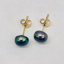Load image into Gallery viewer, South Sea Pearl 14K Solid Gold Post Earrings | 6mm | Gray/Blue | 1 Pair |