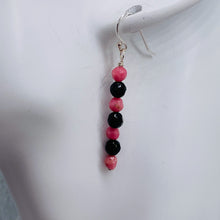 Load image into Gallery viewer, Rhodonite Onyx Sterling Silver Drop Earrings | 1 1/2" Long| Pink/Black 1 Pair |