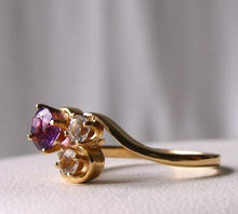 Load image into Gallery viewer, Purple Amethyst White topaz Solid 14Kt Yellow Gold Solitaire Ring Size 7 9982Az - PremiumBead Alternate Image 3