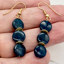Load image into Gallery viewer, Dazzle Blue Apatite 10mm Coin14K Gold Filled Earrings | 2 Inch Drop |