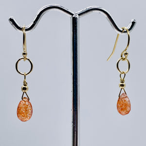 Sunstone Faceted Briolette 14K Gold Filled Earrings | 3/4" Long | Orange | 1 |