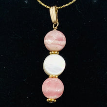 Load image into Gallery viewer, Rhodocrosite/Mother of Pearl 14K Gold Filled Pendant | 11/2" Long | Pink/White |