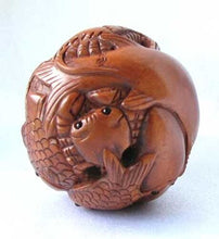 Load image into Gallery viewer, Carved & Signed Sealife Sphere Boxwood Ojime/Netsuke Bead - PremiumBead Alternate Image 3