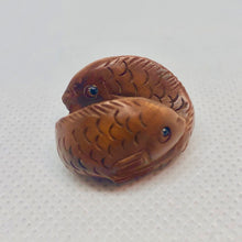 Load image into Gallery viewer, Pisces Hand Carved & Signed Boxwood Fish Ojime/Netsuke Bead | 22x22x15mm | Brown - PremiumBead Alternate Image 3